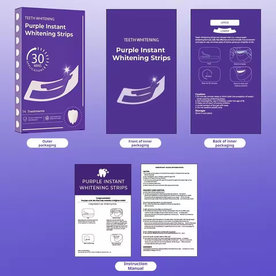 V34 7 Pairs Purple Teeth Whitening Strip Instant Brightening Formula - Image 2