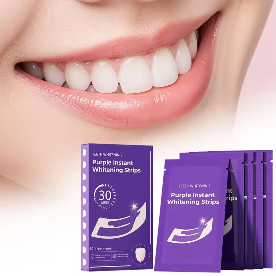 V34 7 Pairs Purple Teeth Whitening Strip Instant Brightening Formula - Image 3